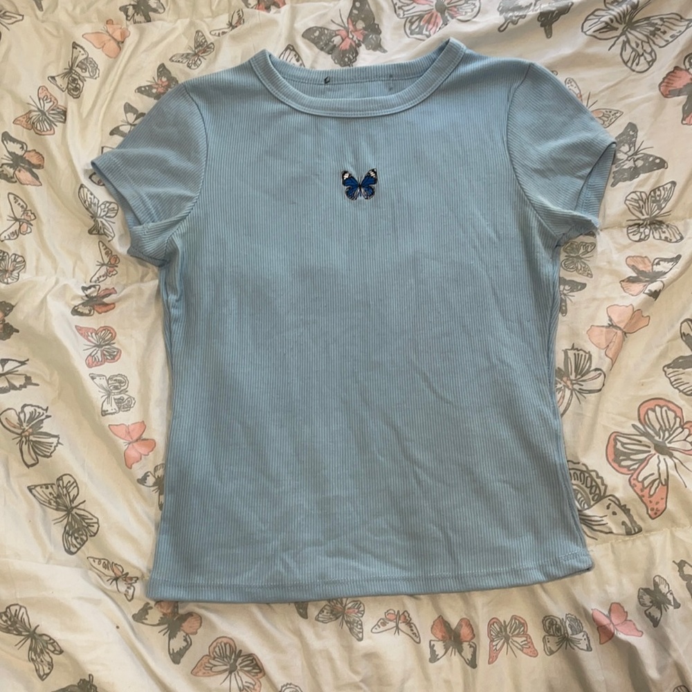 Baby blue butterfly shirt
